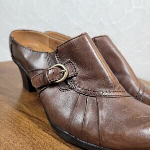 Earth Spirit Classics Womens Emely Clogs 7 Brown Leather Buckle Heeled Mules